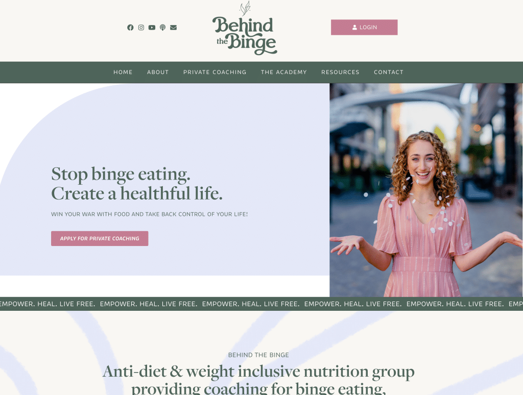 behind the binge wordpress website for dietitians